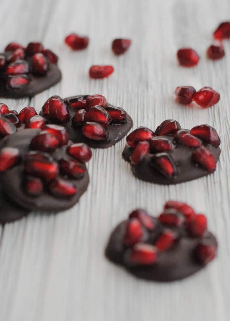 dark chocolate and pomegranate seeds