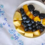 mangoes, blueberries, blackberries, pineapple - over yogurt