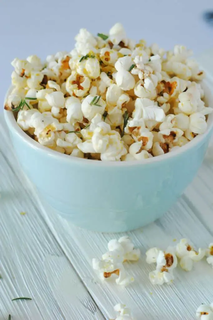 rosemary olive oil popcorn in bowl