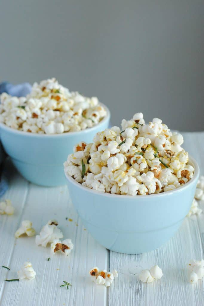 rosemary olive oil popcorn in two bowls