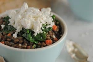 warm lentils with goat cheese and spinach