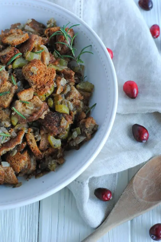 easy whole wheat stuffing in serving dish