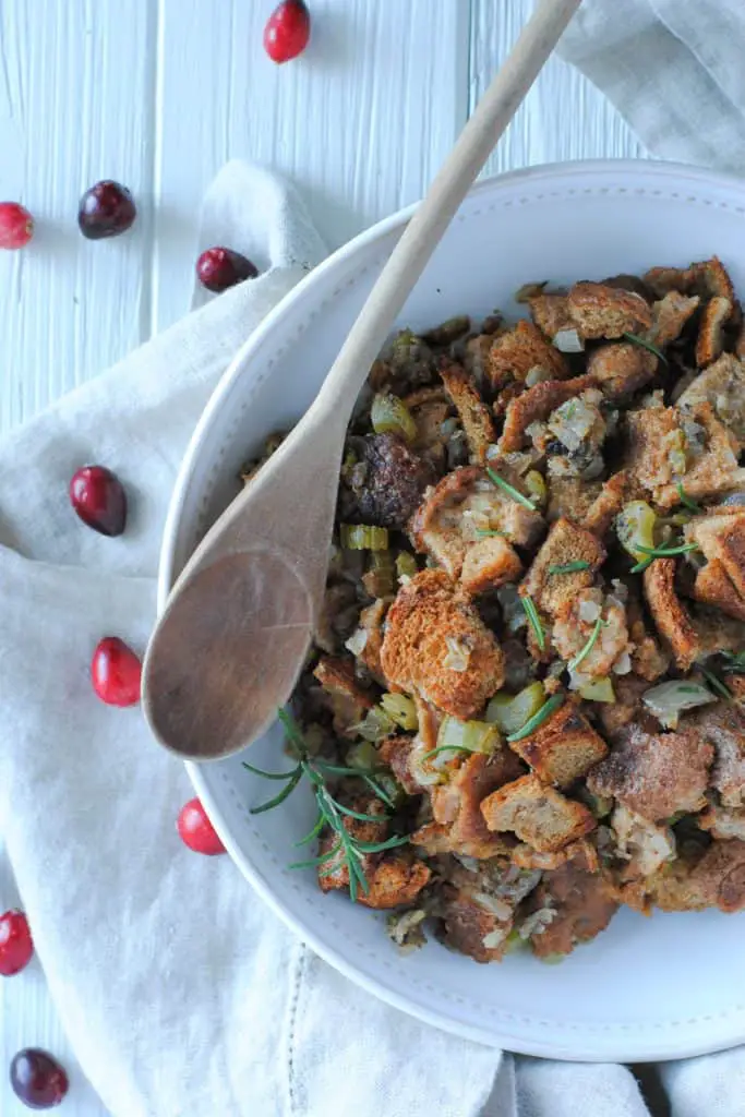 easy whole wheat stuffing in serving dish