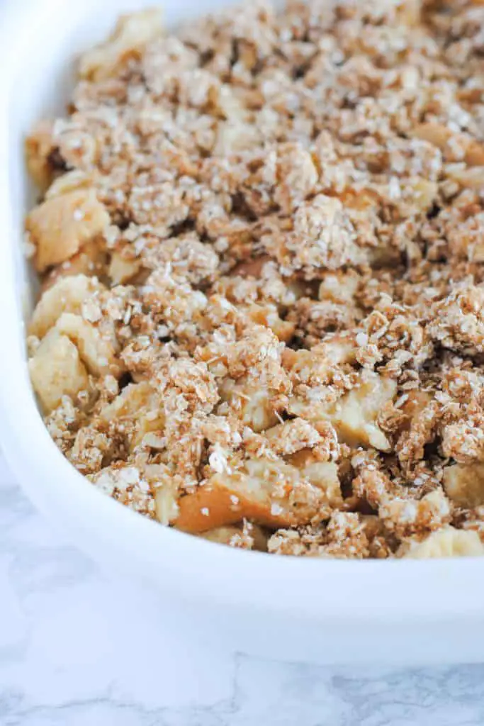 overnight french toast casserole topped oat streusel topping