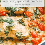 salmon, spinach and tomatoes in a creamy parmesan sauce