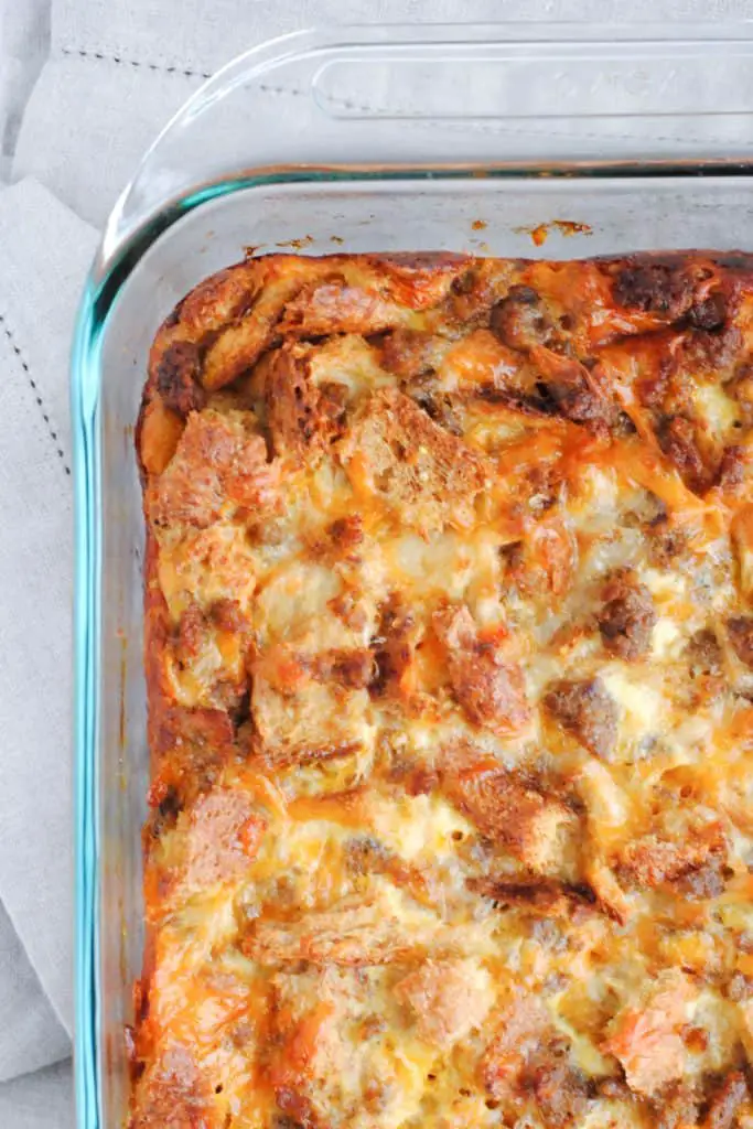 sausage egg and cheese breakfast casserole made the night before and baked in the morning